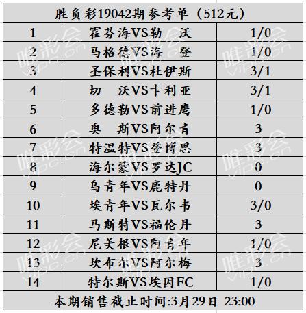 胜负彩对阵表预测分析推荐